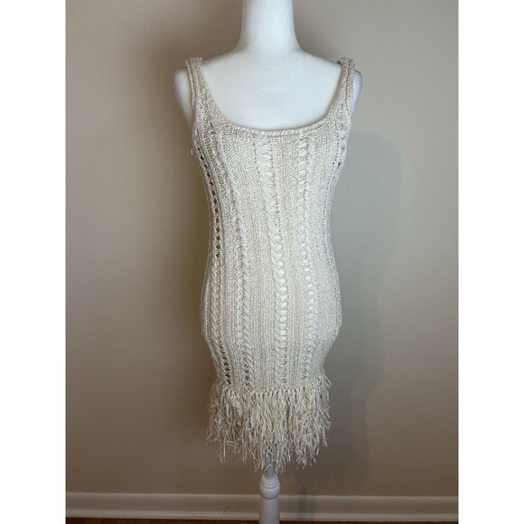 Jessica Simpson White Eyelet Crochet Mini Dress Size Small S Mini Fringe Western - Picture 1 of 4